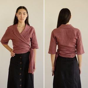 Goodwin Merlot Linen Olina Wrap Top One Size